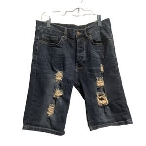 Denim Co Shorts Womens Size 28 Waist Blue Denim Mid Rise Distressed Bermuda